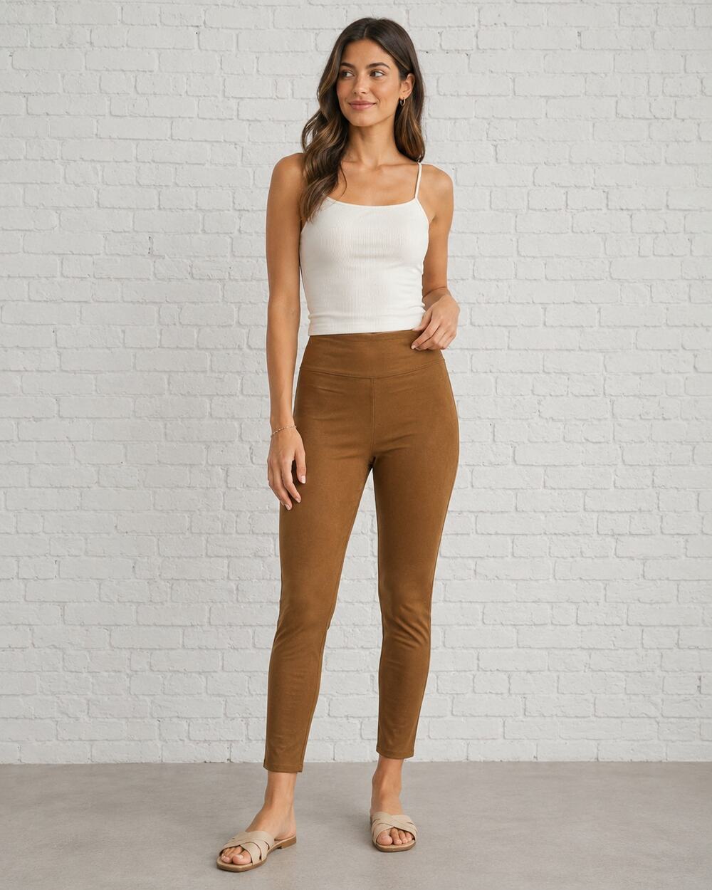 Soft Surroundings Faux Suede Pull On Pants Size S Legging Brown Stretch Ankle